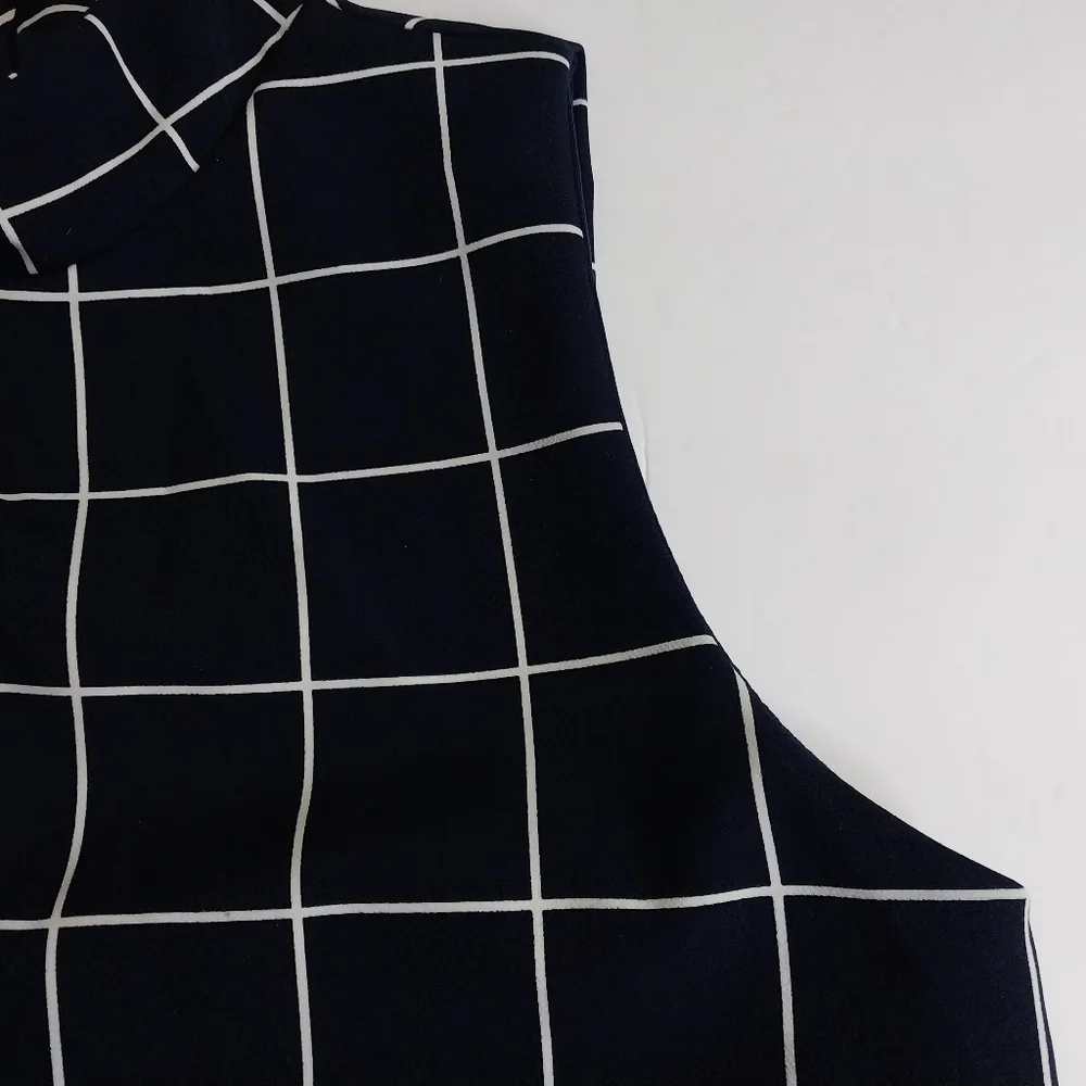 LULUS size L Dark Blue and White Checkered Midi Elegant Formal Dress - Picture 16 of 16
